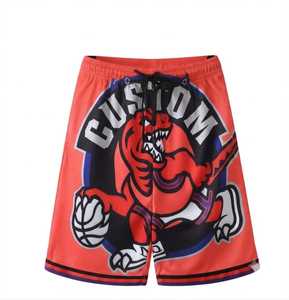 Shorts de basket-ball pour hommes en maille 100% polyester, rouge corail, respirant, séchage rapide, taille élastique, personnalisable avec le nom de l'équipe et le logo - Product Image 1