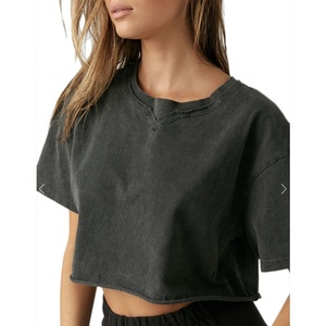 OEM personnalisé femmes de haute qualité été mode à manches courtes T-Shirt écologique coton Spandex taille XL en gros teint uni - Product Image 1