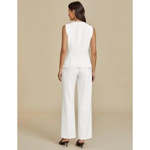 2025 tenues décontractées d'affaires pour femmes 2 pièces pantalons habillés avec blazer sans manches et pantalon à jambes larges Style formel - Product Image 3