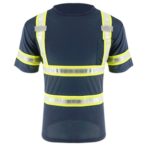 เสื้อยืดสะท้อนแสงแบบมองเห็นได้ชัดเจน สำหรับงานอุตสาหกรรม 男女 ใช้ได้ ผ้าฝ้าย ระดับ 1 สีน้ำเงิน ด้านล่างสีดำ กันน้ำ ระบายอากาศได้ดี ป้องกันการบาดเจ็บจากเข็ม - Product Image 1