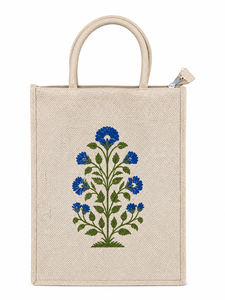 Sac fourre-tout en jute de qualité supérieure avec imprimé floral fait main, fermeture éclair, sac de courses écologique - Product Image 3