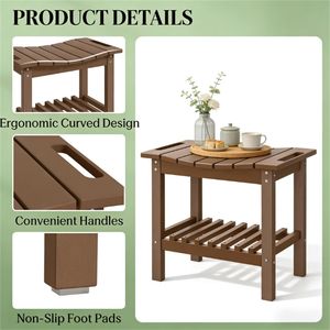 Panca contenitore marrone con tavolino laterale, utilizzabile come tavolino da caffè da esterno o panca per doccia - Product Image 3