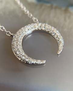 Collier Pendentif Lune Croissante en Or Blanc Massif 18 carats de Luxe avec Diamant Naturel Couleur Argent pour Femme – Vente en Gros Usine - Product Image 4