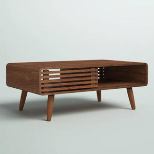 Solid Teak Wood Legs <b>Rectangle</b> <b>Coffee</b> <b>Table</b> Natural Wood Finish <b>Coffee</b> <b>Table</b> with Dual Storage and Door - Product Image 2