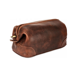 <b>Vintage</b> Leather Toiletry Bag Rectangle Shape Brass Zipper Durable Travel Storage Bag for Men Shaving <b>Accessories</b> - Product Image 1