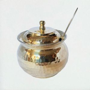 Conteneur à ghee en laiton fait main de luxe avec cuillère, récipient traditionnel pour le beurre, récipient de stockage pour la cuisine, pour la maison et les restaurants - Product Image 3
