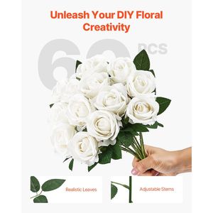 Realistico 60 pz fiori artificiali rose bianche Bouquet per decorazioni per la casa di natale - Product Image 4