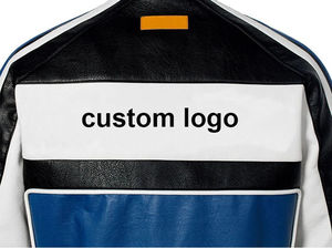 Men's Wool/Viscose Motorcycle Jacket Patchwork Stand Collar <b>Covered</b> <b>Button</b> Closure Color Blocking Windproof Custom Logo Back - Product Image 4