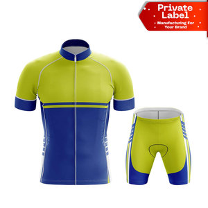 Uniforme de Ciclismo Personalizado Azul y Amarillo, Conjunto de Jersey de Manga Corta y Pantalones Cortos, Uniforme de Ciclismo de Dos Tonos con Bloques de Color, Transpirable para Hombre - Product Image 1