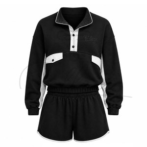 Ensemble de survêtement décontracté d'été personnalisé pour femme, brodé, 2 pièces, en coton, unisexe, avec t-shirt à manches longues et short, séchage rapide - Product Image 1