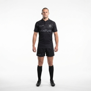 Maillot de rugby personnalisé pour homme, 220 g/m², en poly-spandex, coupe ajustée professionnelle, manches courtes affinées, col noir, uniforme d'équipe sublimé, OEM - Product Image 1
