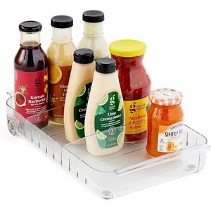 Organisateur de réfrigérateur à roulettes sans BPA, 9 pouces de large, avec séparateurs réglables et poignées, bac de rangement transparent pour réfrigérateur - Product Image 1