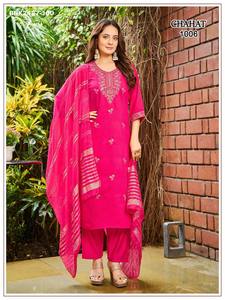 Conjunto de Kurti de Seda Vertican de Alta Calidad con Bordado de Hilo, Pantalón Liso y Dupatta de Viscosa Jacquard Diable. Proveedor Mundial. - Product Image 6