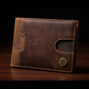 WRIZA Men's Short Bifold Genuine Leather <b>Wallet</b> RFID Blocking 9 Card Slots <b>Metal</b> Money Clip Zipper Coin Pocket Vintage Brown - Product Image 6