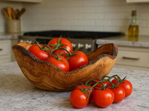 Frutero de Madera de Olivo Premium con Borde Natural, Centro de Mesa Rústico de Madera, Forma de Canoa, Tazón Decorativo Tallado a Mano para Servir Ensaladas - Product Image 4