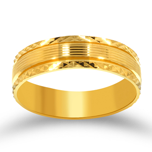 Bague large en or de qualité supérieure pour homme, design à plusieurs lignes rainurées, détail de bord facetté, bijoux de mode classiques et luxueux - Product Image 1