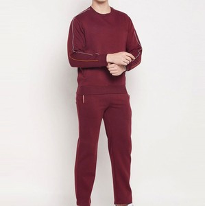 Conjunto Deportivo para Hombre Color Granate, Cuello Redondo, Color Sólido, Algodón, Ropa Casual con Bolsillos Laterales, Corte Regular, Estilo Otoñal - Product Image 4
