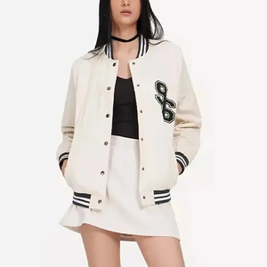 <b>Women's</b> Heavyweight Cotton Polyester Varsity <b>Jacket</b> Sheep Skin Dyed Stand Collar <b>Zip</b>-<b>Up</b> Custom Embroidered Logo Windproof Winter - Product Image 1