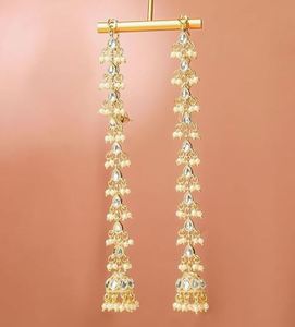Pendientes de Lujo de Diseño Indio Kashmiri, Colgantes, Tradicionales, Geométricos, Étnicos, Largos, con Cristales y Pedrería, para Novias, Bodas y Fiestas - Product Image 5