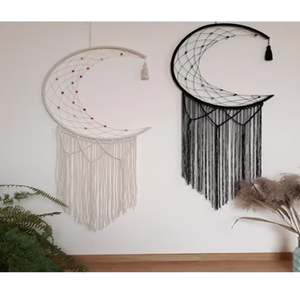 Lovely Wavy Striped Macrame Wall Decal Combines purple <b>White</b> Cords Wooden Beads. Home Decor Contemporary Design Available - Product Image 3