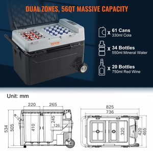 56 QT/53 L Dual Zone 12 Volt Car <b>Refrigerator</b> Fridge Portable Freezer -4-50 Fahrenheit Adjustable Range - Product Image 5