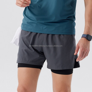 Pantalones cortos deportivos de secado rápido 2 en 1 para hombre, pantalones cortos para correr maratón con logotipo personalizado, pantalones cortos holgados transpirables para entrenamiento físico - Product Image 2