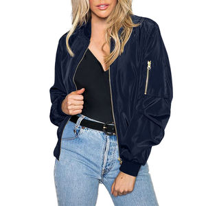 Women's Winter Bomber Jacket with Stand Collar Knitted Breathable Canvas Full Front <b>Zipper</b> and Comfortable Fit - Product Image 3