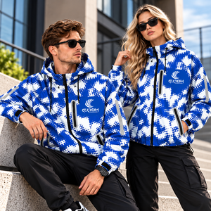 Chaqueta Cortavientos con Capucha para Hombre, Diseño de Puntos Azules y Blancos, Impermeable, Deportiva, con Cierre Frontal, Corte Regular, para Invierno - Product Image 4
