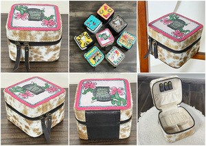 Caja de joyería de cuero de vaca con pelo, hecha a mano y con grabado artesanal, diseño occidental pintado a mano, estuche de almacenamiento con cremallera de cuero genuino, regalo. - Product Image 3