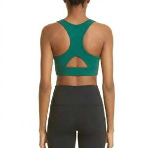 Sujetador deportivo verde liso para mujer, espalda cruzada, cuello redondo, soporte medio, transpirable, ropa deportiva de yoga, diseño sin costuras - Product Image 2