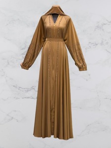 Nouvelle Abaya 2026 faite à la main, perlée, à capuche, longueur ras du sol, col en V, pour femme, modeste, manches longues, en polyester uni, style Moyen-Orient, pour mariage - Product Image 3