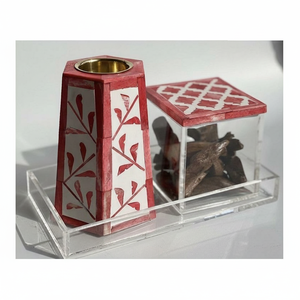 Brûleur à encens de luxe en résine et os incrusté, Mubkhar, avec plateau en acrylique, finition polie, pour le Ramadan et l'Aïd - Product Image 5