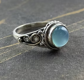 Bague en argent sterling faite à la main avec pierre précieuse naturelle de calcédoine aqua, fournisseur en gros JAIPUR SILVER - Product Image 3