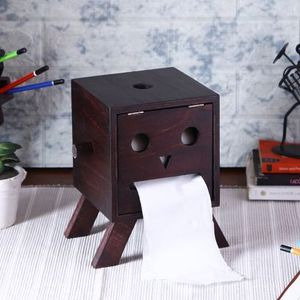 Caja de pañuelos de madera creativa con forma de robot, bonito dispensador de papel en rollo para escritorio, dispensador de servilletas de madera vintage, decoración para el hogar, soporte para servilletas - Product Image 1