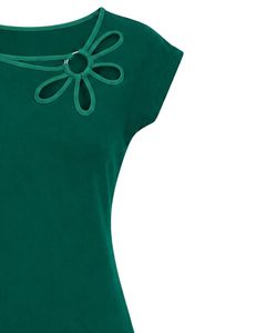 Customized Green Women Casual Flower Neck T Shirt Soft Breathable Summer <b>Top</b> Short Sleeve Fashion Blouse Daily Wear Outfit - Product Image 4