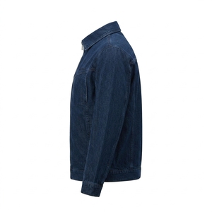 Veste en jean bleu foncé pour homme, coupe classique, fermeture éclair, style décontracté, couleur unie, tissu en coton tissé, vêtement d'automne - Product Image 4
