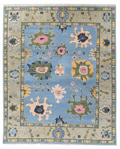 Alfombra Turca Oushak de Lana con Patrón Floral Anudada a Mano, Alfombra Premium Hecha a Mano por Fabricante - Product Image 3