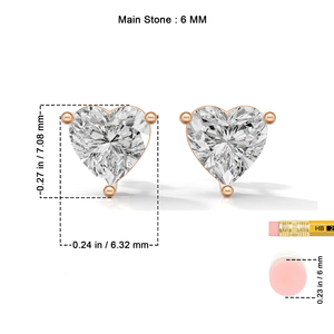 Boucles d'oreilles de fiançailles unisexes Heerani Jewels en moissanite cultivée en laboratoire, argent sterling 925, sertissage à griffes en forme de cœur classique, plaqué or rose - Product Image 6
