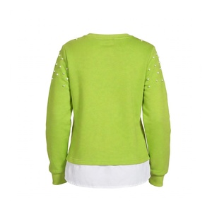 Sweat-shirt vert à col rond, pull perlé décontracté à manches longues pour femme, haut tendance en polaire pour l'automne - Product Image 2