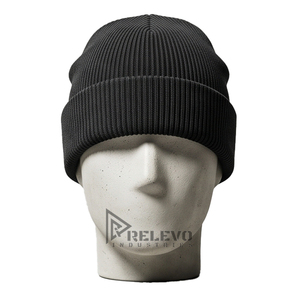 Bonnet d'hiver personnalisé de qualité supérieure, rayé noir jais, en tricot côtelé fin, avec revers, chaud, en acrylique gaufré, unisexe adulte - Product Image 1