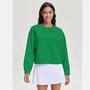 Sweat-shirt à col rond vert unisexe, coupe ample, couleur unie, tricoté, coupe classique, polaire d'hiver, logo personnalisé - Product Image 4