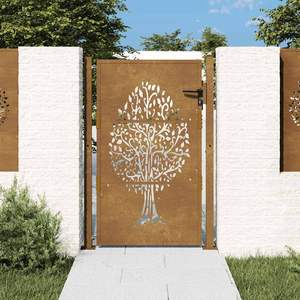 Puerta de Jardín de Acero Corten 39.4x59.1 con Diseño de Árbol, Valla y Enrejado - Product Image 1