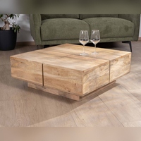 Table basse carrée Vandana Silver Design de style contemporain, en bois massif naturel
