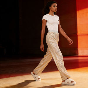 Offre spéciale sur les pantalons à sequins taille haute pour femmes Temu, coupe droite ample, bas de pantalon scintillant pour les soirées et les sorties. - Product Image 2