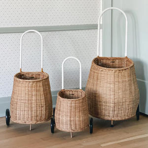 Panier à roulettes en rotin pour jeux imaginatifs, panier de rangement pour jouets d'enfants, chariot à roulettes, paniers décoratifs pour chambre d'enfant - Product Image 2