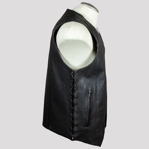 <b>Men</b>’s Motorcycle Riding Leather Vest Durable Black Biker Waistcoat with Side Laces & <b>Utility</b> Storage Quick Shipping - Product Image 3