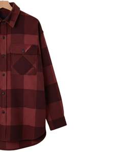 Custom Men Plaid <b>Flannel</b> <b>Overshirt</b> Maroon Burgundy Long Sleeve Button Up Casual Checkered Shirt Jacket Warm Winter Wholesale - Product Image 3