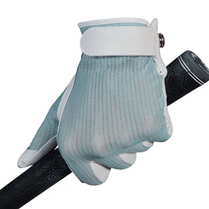 Gant de golf pour homme en peau de mouton, paume vert menthe, dos en maille respirant, léger, extensible, adhérence douce, antidérapant, main gauche, avec crochet pour extérieur - Product Image 3
