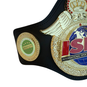 Cinturón de Campeonato ISKA con Corona y Alas, Cinturón de Título de Cuero Negro de Primera Calidad para Kickboxing y Deportes - Product Image 3