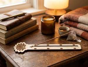 Porte-encens en bois gravé sur mesure, Om, brûleur de bâtonnets de lotus, décoration bohème pour la maison, méditation spirituelle, salle de Puja, cadeau de pendaison de crémaillère - Product Image 3